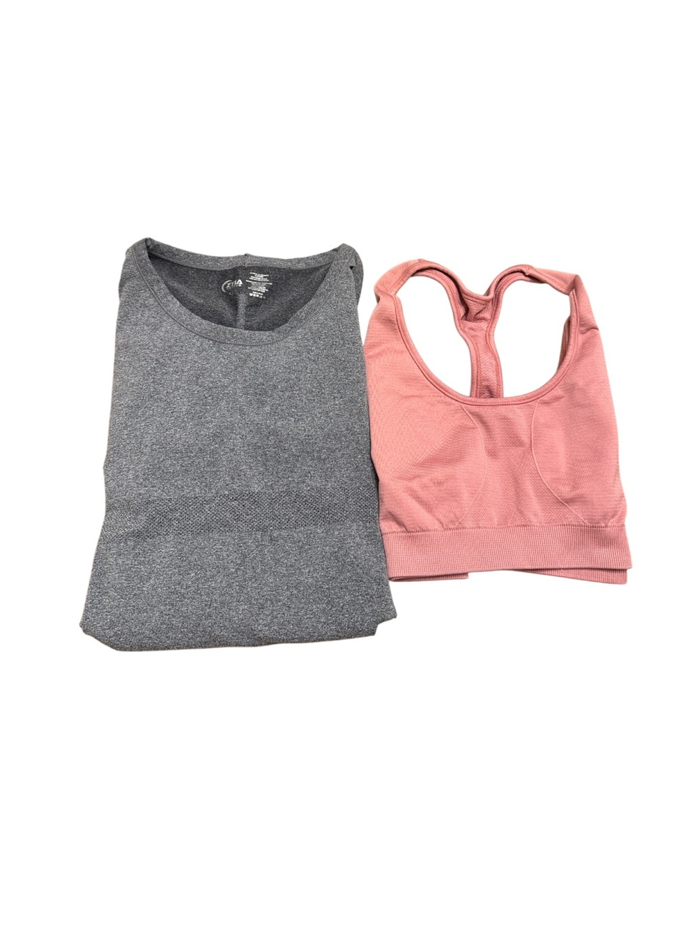 ZYIA Bundle, Pink Sports Bra & Gray Athletic Tee Long Sleeved Size Large